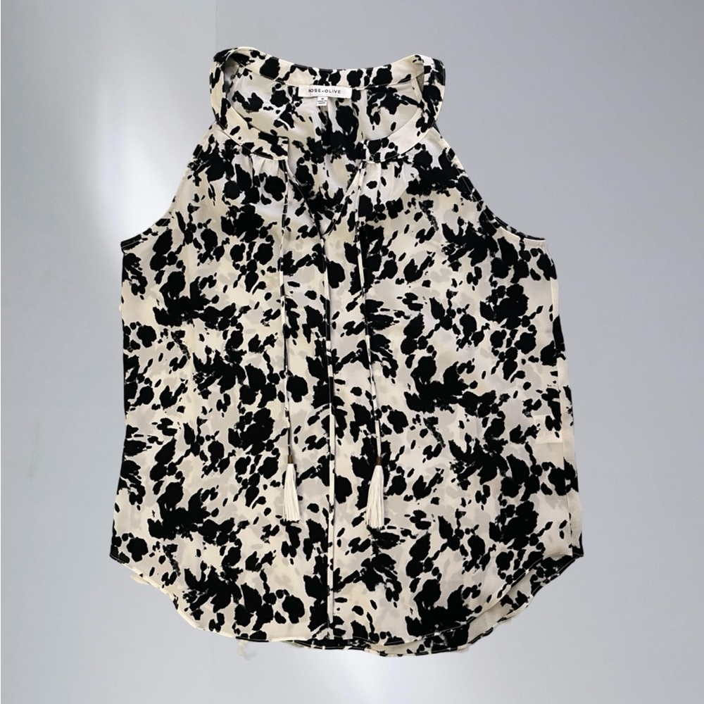 Rose + Olive Black and White Sleeveless Women's Top